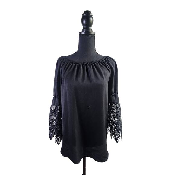 Womens Cato Black Lace Flare Sleeve Tunic Top Size Small - Picture 1 of 5
